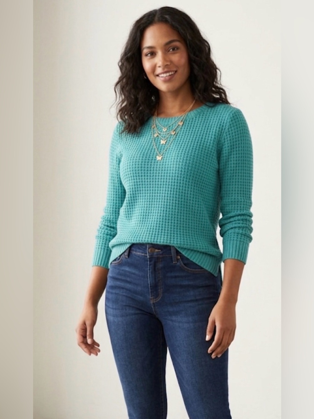 Teal a.n.a. Green Knit Crewneck Sweater Petite Small SP Excellent Condition